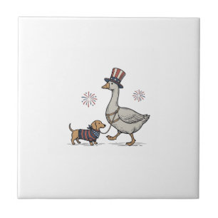 Patriotic Goose and Dachshund Vintage Shirt Design Tile