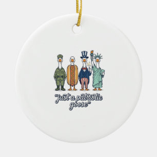 Patriotic Goose Lineup Vintage Vector Shirt_1 Ceramic Tree Decoration