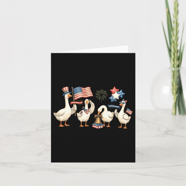 Patriotic Goose Parade July 4th Celebration Card (Front)