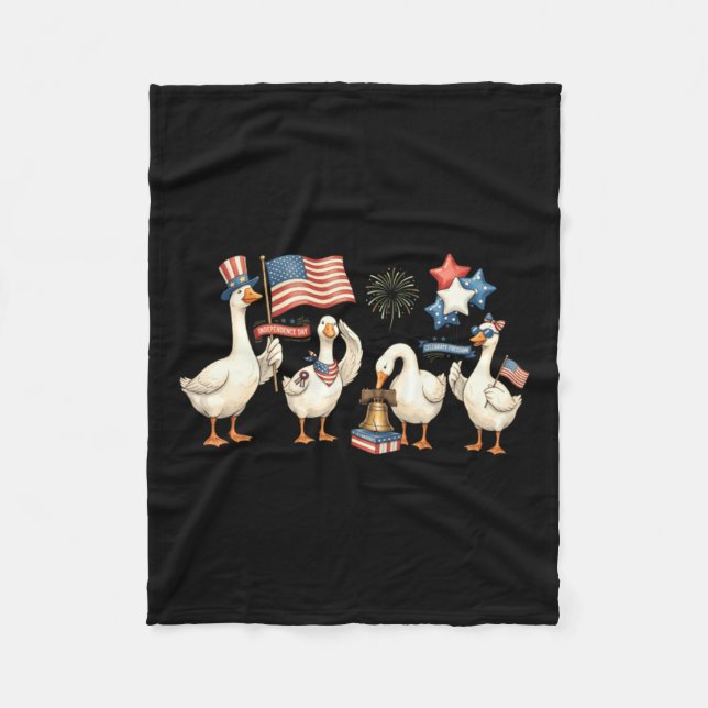 Patriotic Goose Parade July 4th Celebration Fleece Blanket (Front)