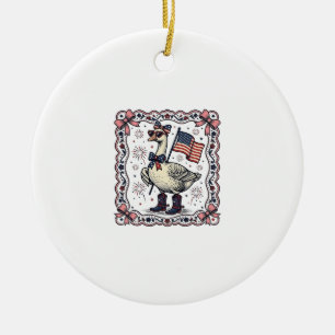 Patriotic Goose Vintage Engraving Ceramic Tree Decoration