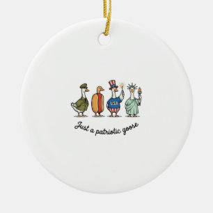 Patriotic Goose Vintage Engraving Funny USA Shirt Ceramic Tree Decoration