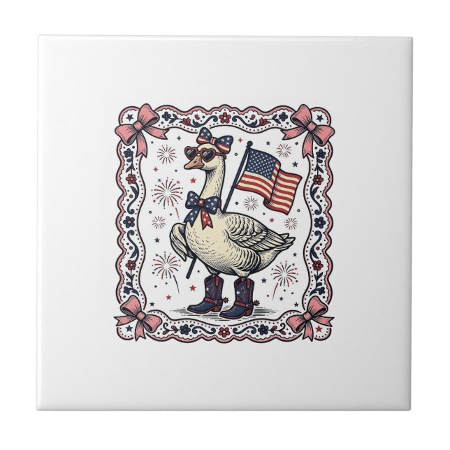 Patriotic Goose Vintage Engraving Tile (Front)