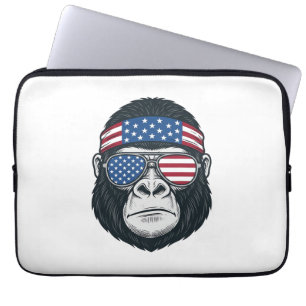 Patriotic Gorilla Face Vintage Engraving Vector_1 Laptop Sleeve