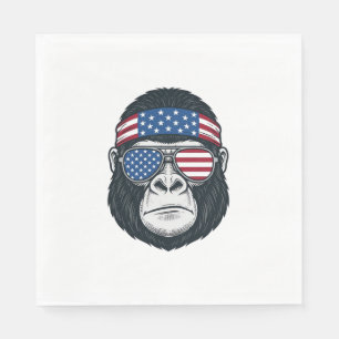 Patriotic Gorilla Face Vintage Engraving Vector_1 Napkin