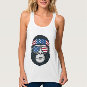 Patriotic Gorilla Face Vintage Engraving Vector_1 Singlet