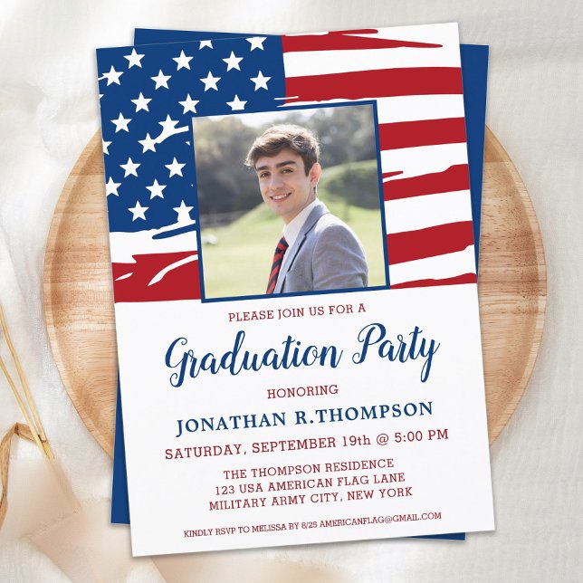 Patriotic Graduation American Flag Photo Military Invitation (Creator Uploaded)
