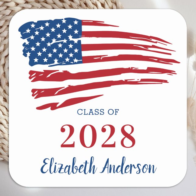 Patriotic Graduation USA American Flag Military Square Sticker (Creator Uploaded)