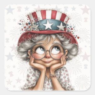 Patriotic Grandma Daydreaming Square Sticker