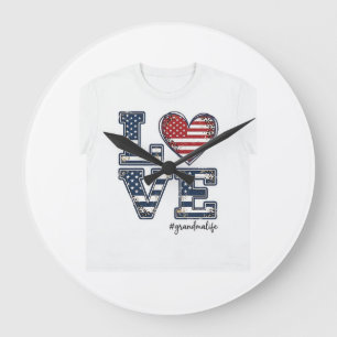 Patriotic Grandma Life Love Vintage Shirt Design_1 Large Clock