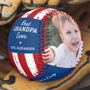Patriotic GRANDPA Father's Day Custom 2 Photo Baseball