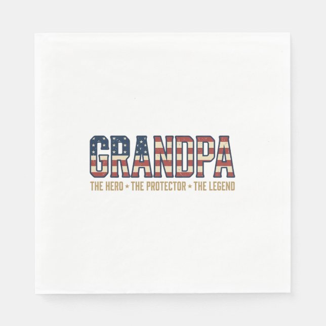 Patriotic Grandpa Hero Protector Legend Vector Des Napkin (Front)