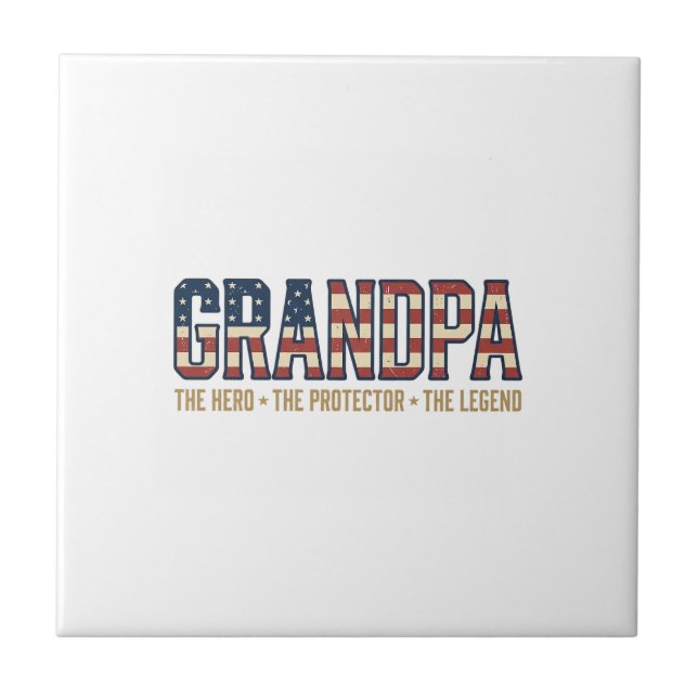 Patriotic Grandpa Hero Protector Legend Vector Des Tile (Front)