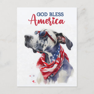 Patriotic Great Dane, God Bless America Postcard