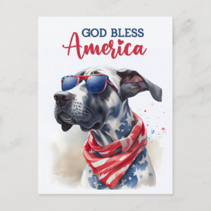 Patriotic Great Dane, God Bless America Postcard