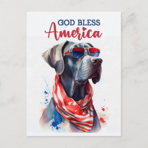 Patriotic Great Dane, God Bless America Postcard