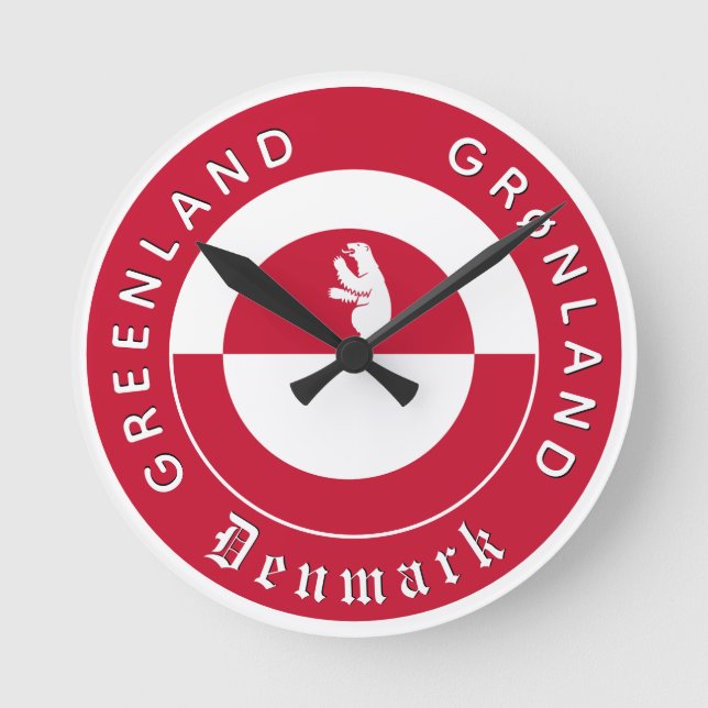 Patriotic Greenland Clock, Bear, Greenland Flag Round Clock (Front)