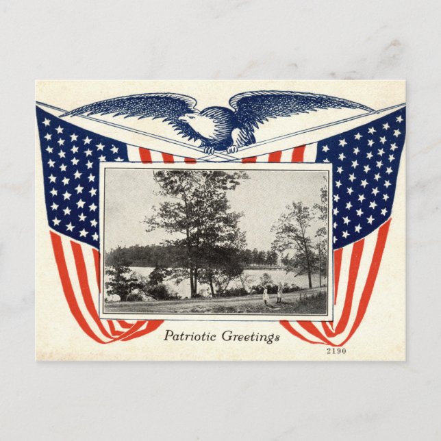 Patriotic Greetings American Flag 1914 Vintage Postcard (Front)