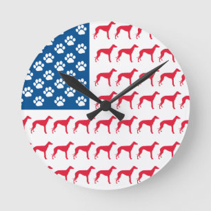 Patriotic Greyhound Dog Round Clock