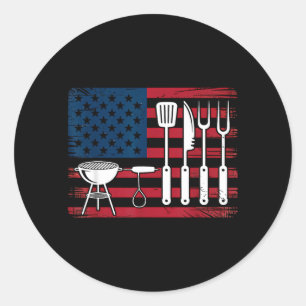 Patriotic Grilling Bbq Utensil Flag Pitmaster Classic Round Sticker