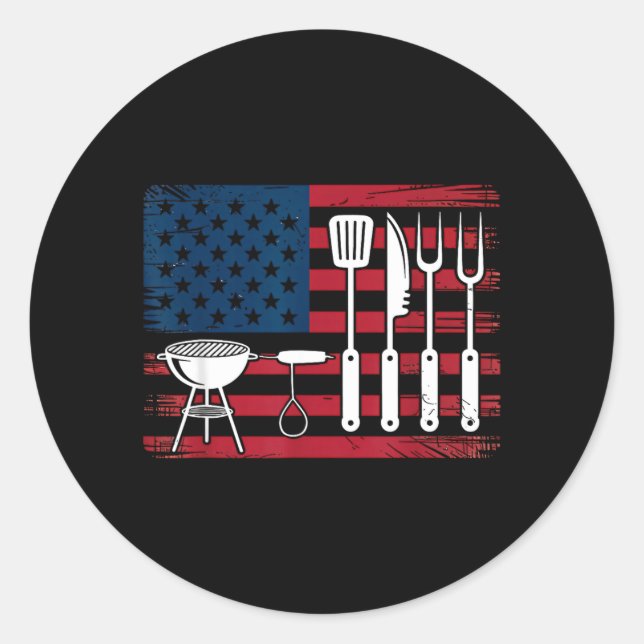 Patriotic Grilling Bbq Utensil Flag Pitmaster Classic Round Sticker (Front)