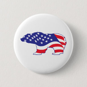 Patriotic Grizzly Bear 6 Cm Round Badge