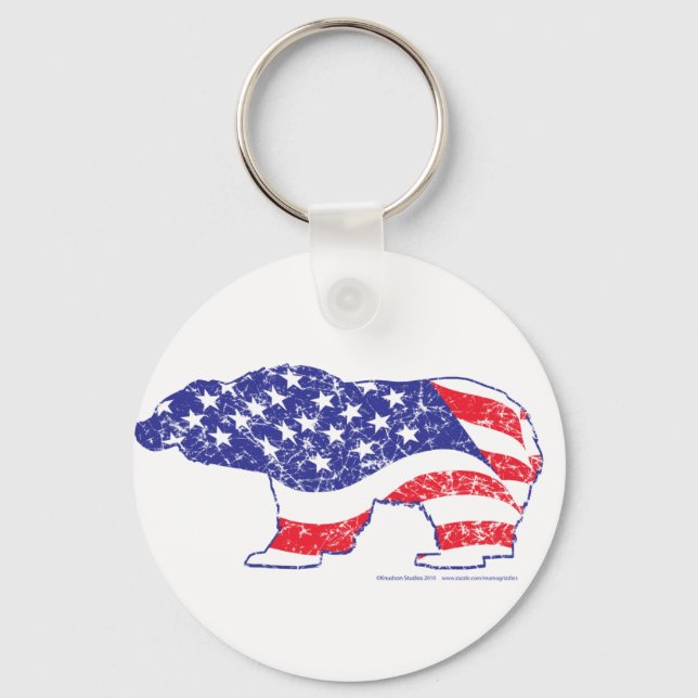 Patriotic-Grizzly-distress Key Ring (Front)