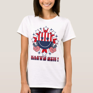 Patriotic groovy Happy Face -peace sign Happy 4th T-Shirt