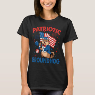 Patriotic Groundhog American Flag 4th Of July T-Shirt