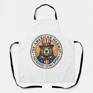 Patriotic Groundhog Vintage Engraving Shirt Design Apron