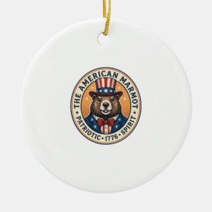 Patriotic Groundhog Vintage Engraving Shirt Design Ceramic Tree Decoration