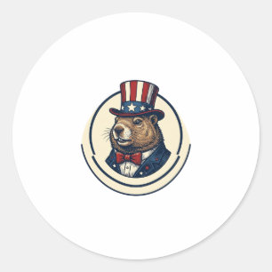 Patriotic Groundhog Vintage Engraving Shirt Design Classic Round Sticker