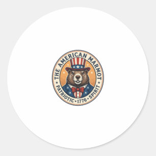 Patriotic Groundhog Vintage Engraving Shirt Design Classic Round Sticker