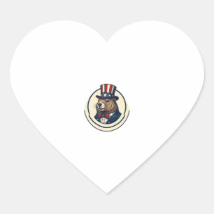 Patriotic Groundhog Vintage Engraving Shirt Design Heart Sticker