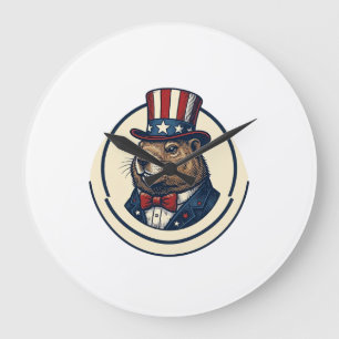 Patriotic Groundhog Vintage Engraving Shirt Design Large Clock