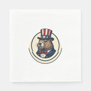 Patriotic Groundhog Vintage Engraving Shirt Design Napkin