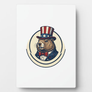 Patriotic Groundhog Vintage Engraving Shirt Design Plaque