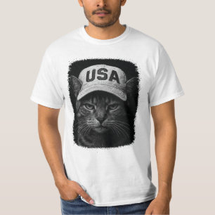 Patriotic Grumpy Cat – USA Hat Black & White T-Shirt