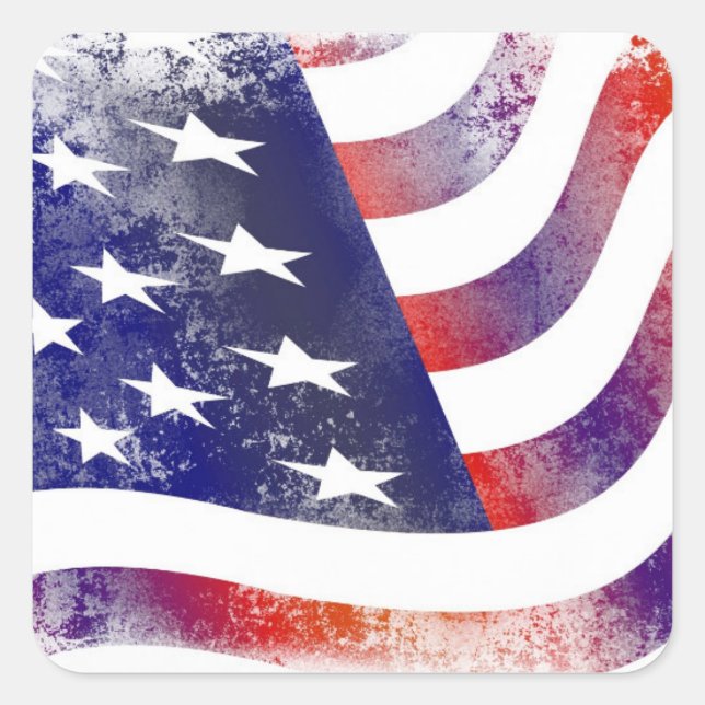 Patriotic Grunge Style Faded American Flag Square Sticker (Front)