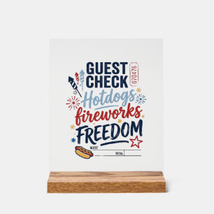 Patriotic Guest Check Hotdogs Fireworks Freedom Sh Acrylic Sign