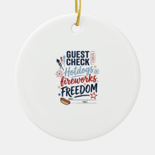 Patriotic Guest Check Hotdogs Fireworks Freedom Sh Ceramic Tree Decoration