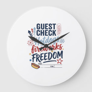 Patriotic Guest Check Hotdogs Fireworks Freedom Sh Large Clock