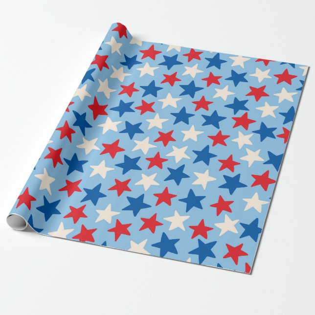 Patriotic Hand-Drawn Stars Wrapping Paper (Unrolled)