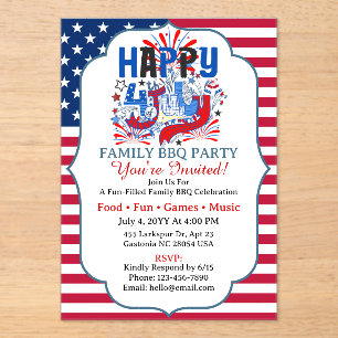 Patriotic Happy 4th of July Celebration Design Acrylic Invitations