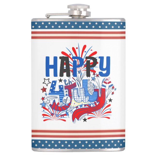 Patriotic Happy 4th of July Celebration Design Hip Flask (Front)