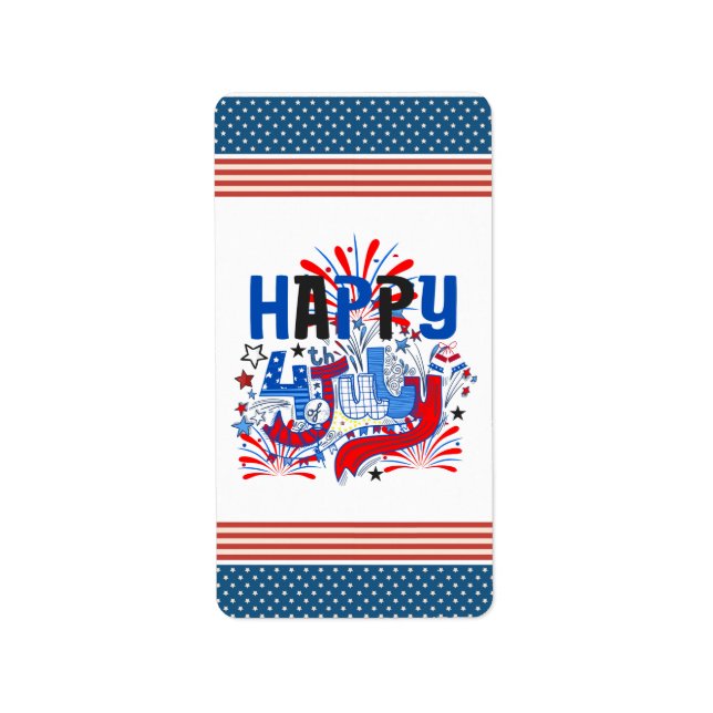 Patriotic Happy 4th of July Celebration Design Label (Front)