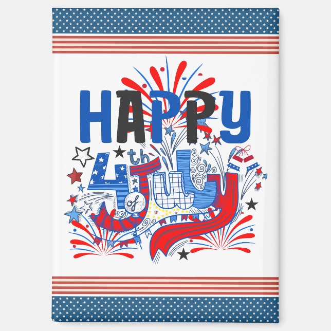 Patriotic Happy 4th of July Celebration Design Magnet (Front)