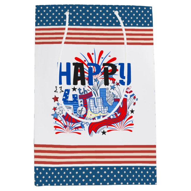 Patriotic Happy 4th of July Celebration Design Medium Gift Bag (Front)