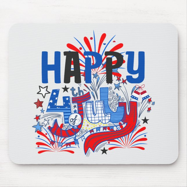 Patriotic Happy 4th of July Celebration Design Mouse Pad (Front)