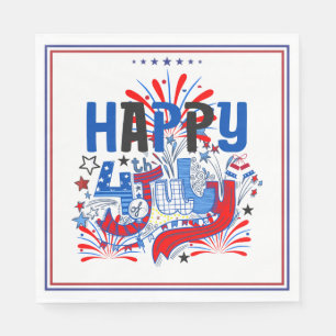 Patriotic Happy 4th of July Celebration Design Napkin